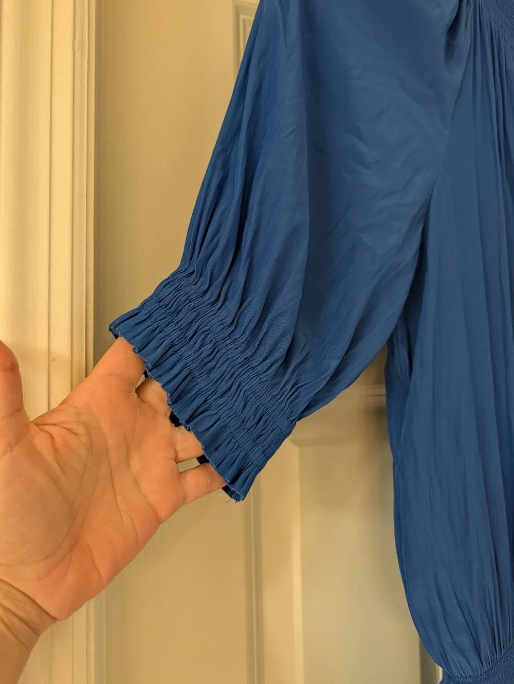 Ramy Brook Drop Waist Smocked Lined Button Front Blue Midi Dress Size Medium - Picture 5 of 6